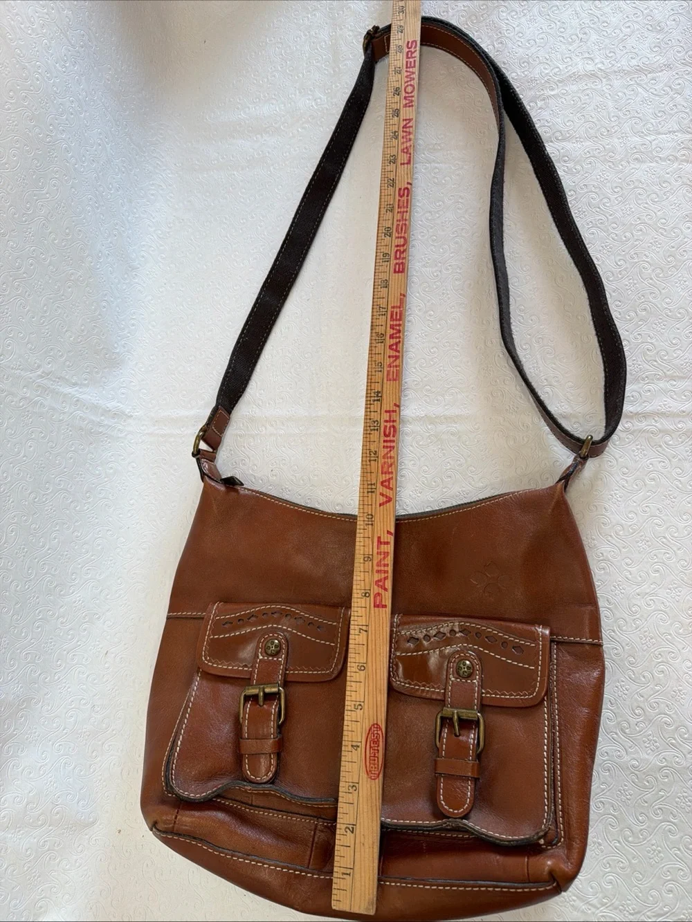 Patricia Nash Bag Brown Italian Leather Purse Zip Top Tote Hobo Crossbody Large